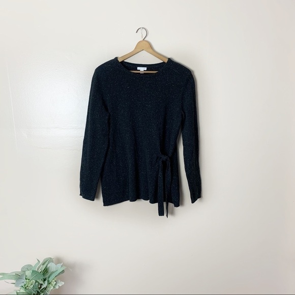 [J.Jill] Dark Gray/Black Speckled Print Long Sleeve Tie Detail Sweater - Picture 1 of 8